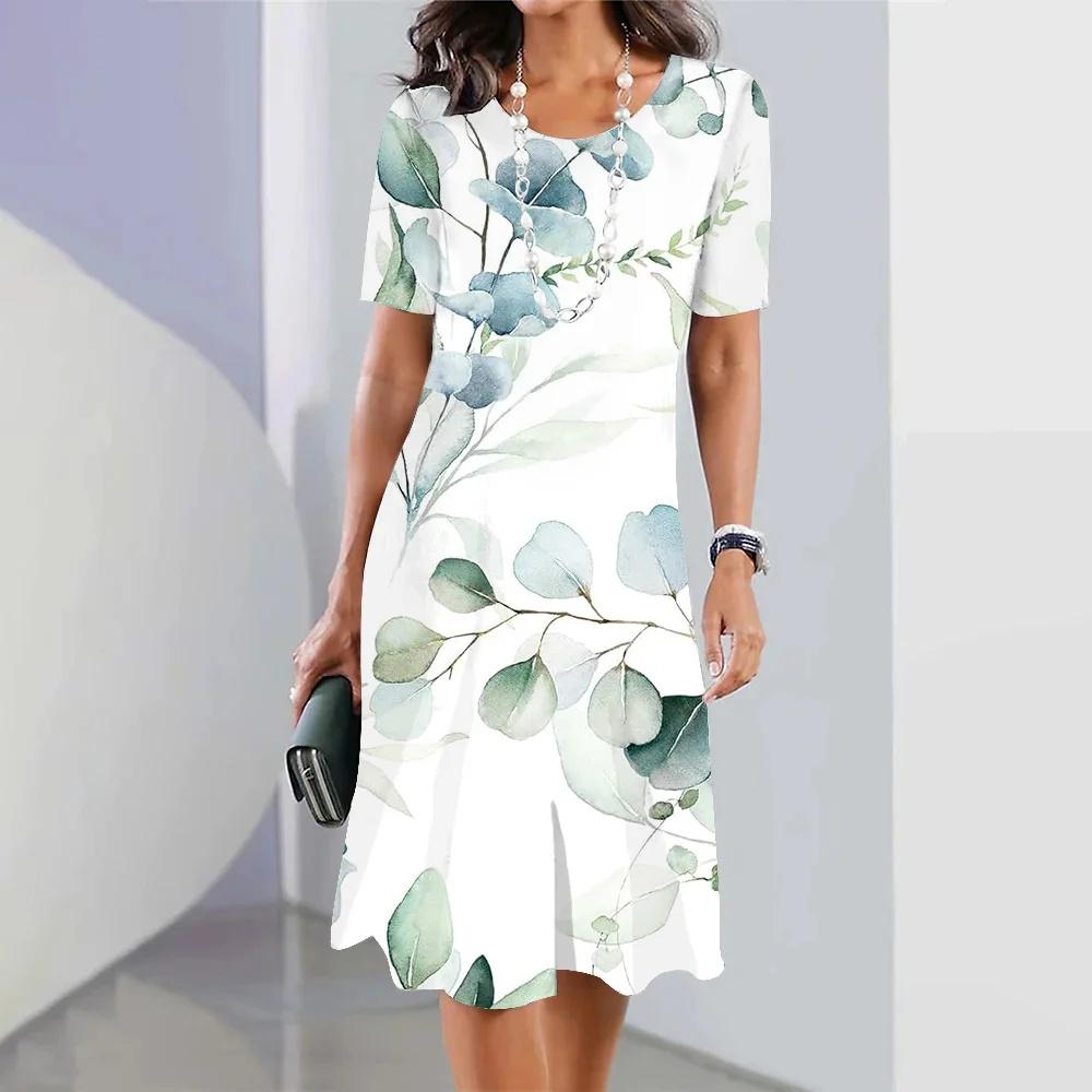 New Botanical & Flower Print Women's Dresses Plus Size Elegant Long Dresses Female Women Clothing One-piece Dress