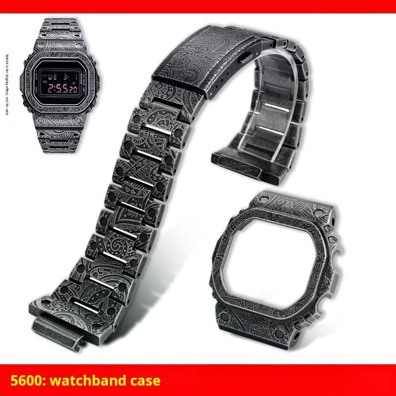 For Casio G-Shock 3299 DW5600 DW-5610 Bezel Frame Mod Kit GW-M5610 GMW-B5000 Modified Paisley Pattern Stainless Steel Case Strap
