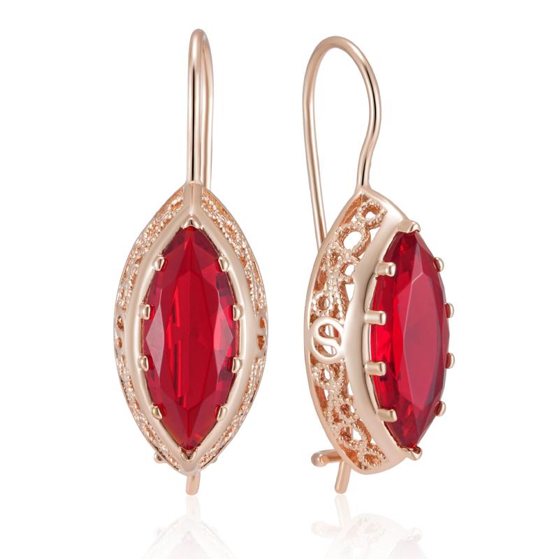Shiny Red Natural Zircon Long Drop Earrings For Women Rhombus Rose Gold Color High Quality Daily Fine Jewelry