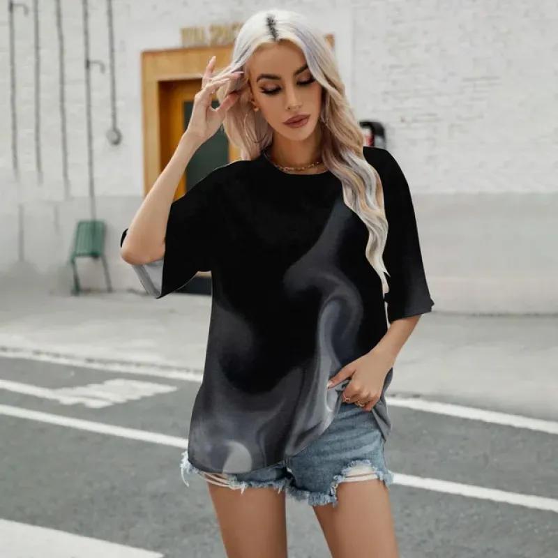 Women's V-neck T-shirt Retro Stripe Pattern Print T-shirt Fashion Women's Short Sleeved T-shirt 2024 Summer Leisure T-shirt