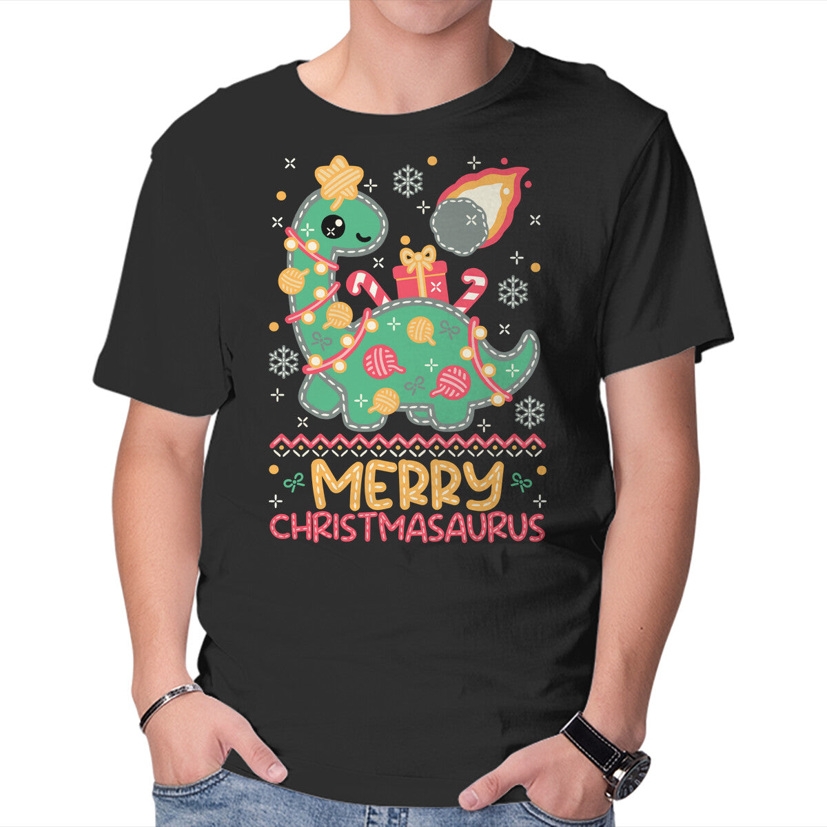 Unisex Crew Neck T-Shirt Merry Christmasaurus Graphic Short Sleeve Casual Tee XL