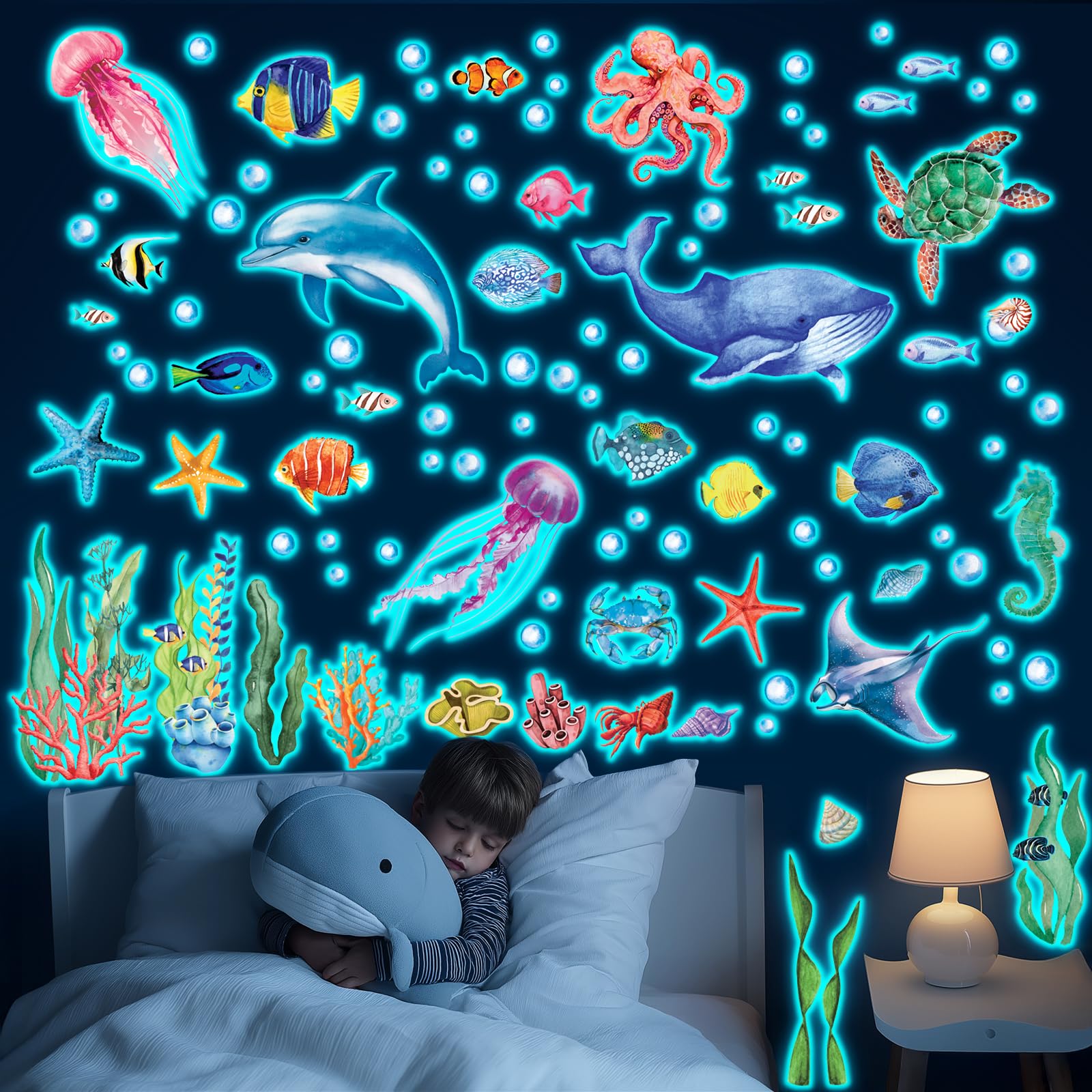 

DECOWALL Sea Creatures Wall Stickers Marine Wall Decor for Easy Application Glow-in-the-Dark - Luminous, Glow-in-the-Night, Dolphin, Whale, Jellyfish,