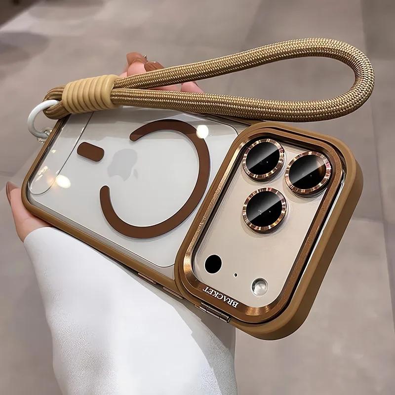 Nuevo Soporte de Cámara Para Funda Magsafe para iPhone 17 ProMax 17 Air 16 15 14 Plus 11 12 13 Pro Max Con Correa de Muñeca Cubierta de Película para Lente