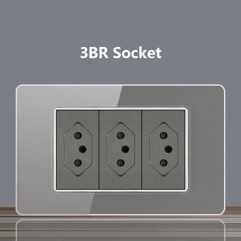 Italy Chile Socket with USB Smart Type-c 20W Fast Charging Glass Wall Electric Light Switch,Thai US Brazil Dual USB Power Socket