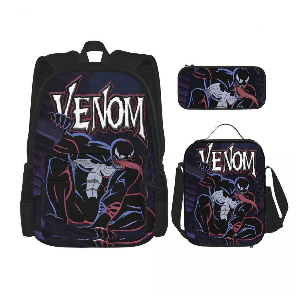 Venom Venomous Fury 3pecs/set Backpack for Teenage High School Shoulder Bag Lunch Bag Pencil Case