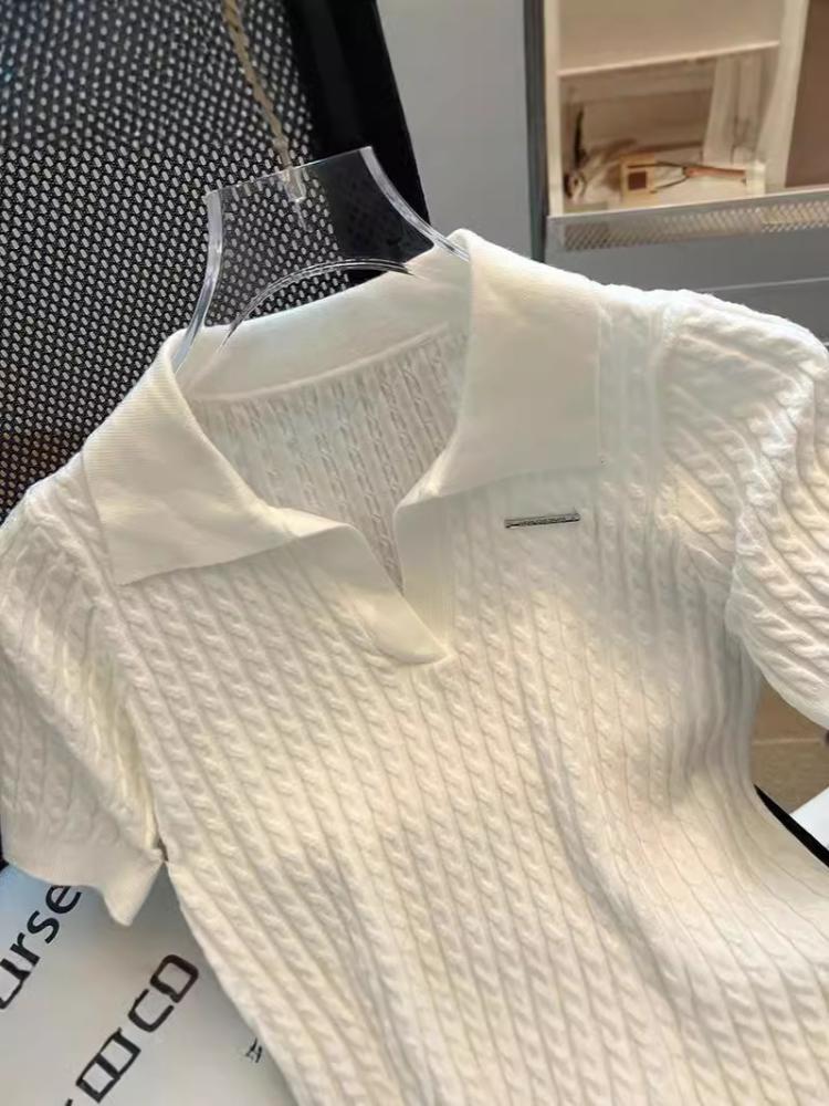 Ice Silk Top with A Small Fragrance and Temperament. Ice Silk Short Sleeved T-shirt for Women In Summer, New Casual Texture with A Unique Collar