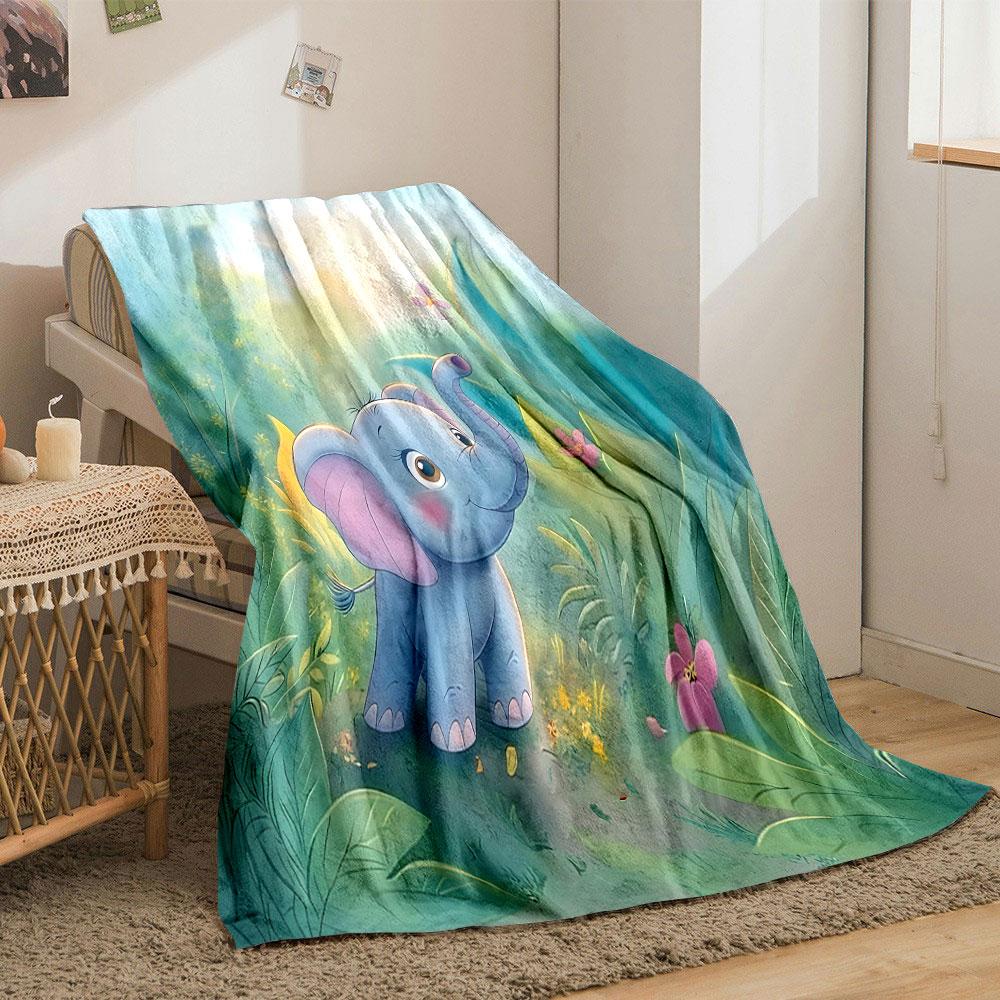 Playful Baby Elephant in Jungle print blanket soft and cozy perfect for the living room bed sofa or a nap,gift