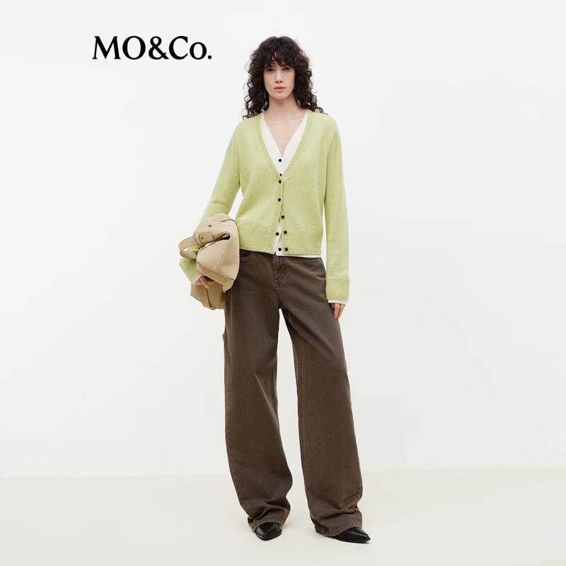 MO&Co. Women's Wool Cashmere Blend Faux Two-Piece Long Sleeve Knitted Cardigan MBF1CAR019