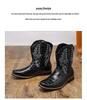 Men's Western Cowboy Boots: Retro Crocodile Pattern Embroidered Leather Knight Boots, Large Size, High Cut
