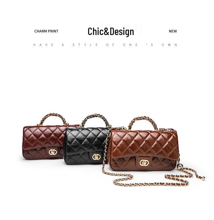 2026 Elegant Diamond Lattice Chain Bag: Women's High-End Small Square Makeup Box & Handheld Shoulder Bag.
