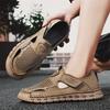 Fashion Men's Casual Leather Sandals Lightweight Summer Flats Stylish Beach Shoes Comfortable Hollow Out Loafers Male Magic Glue Sandals