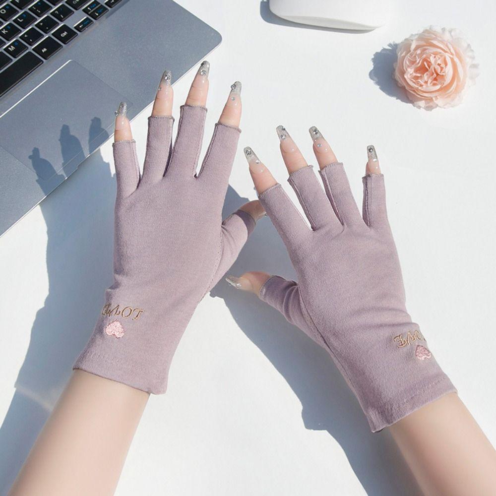 New Half Finger Sunscreen Gloves Breathable UV Protection Manicure Gloves Highly Elastic Riding Driving Gloves Summer