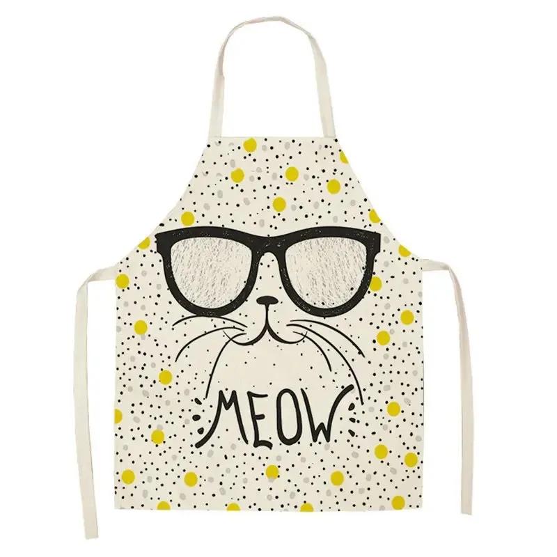 Lovely Cartoon Cats Kitchen Aprons for Women Cotton Linen Bibs Household Cleaning Pinafore Home Cooking 55x68cm