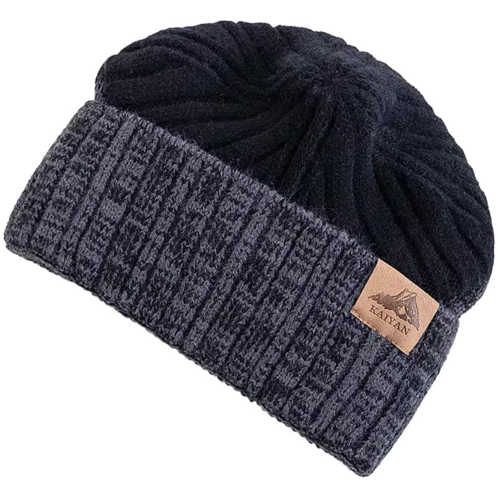 Unisex Winter Warm Hats Plush Fur Lined Beanie Cap For Man Woman Color Blocking Winter Knitted Hat