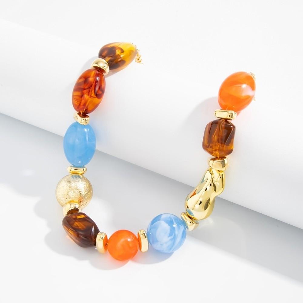 Irregular Shape Resin Beaded Necklace Maillard Style Colorful Resin Necklace Gift Giving