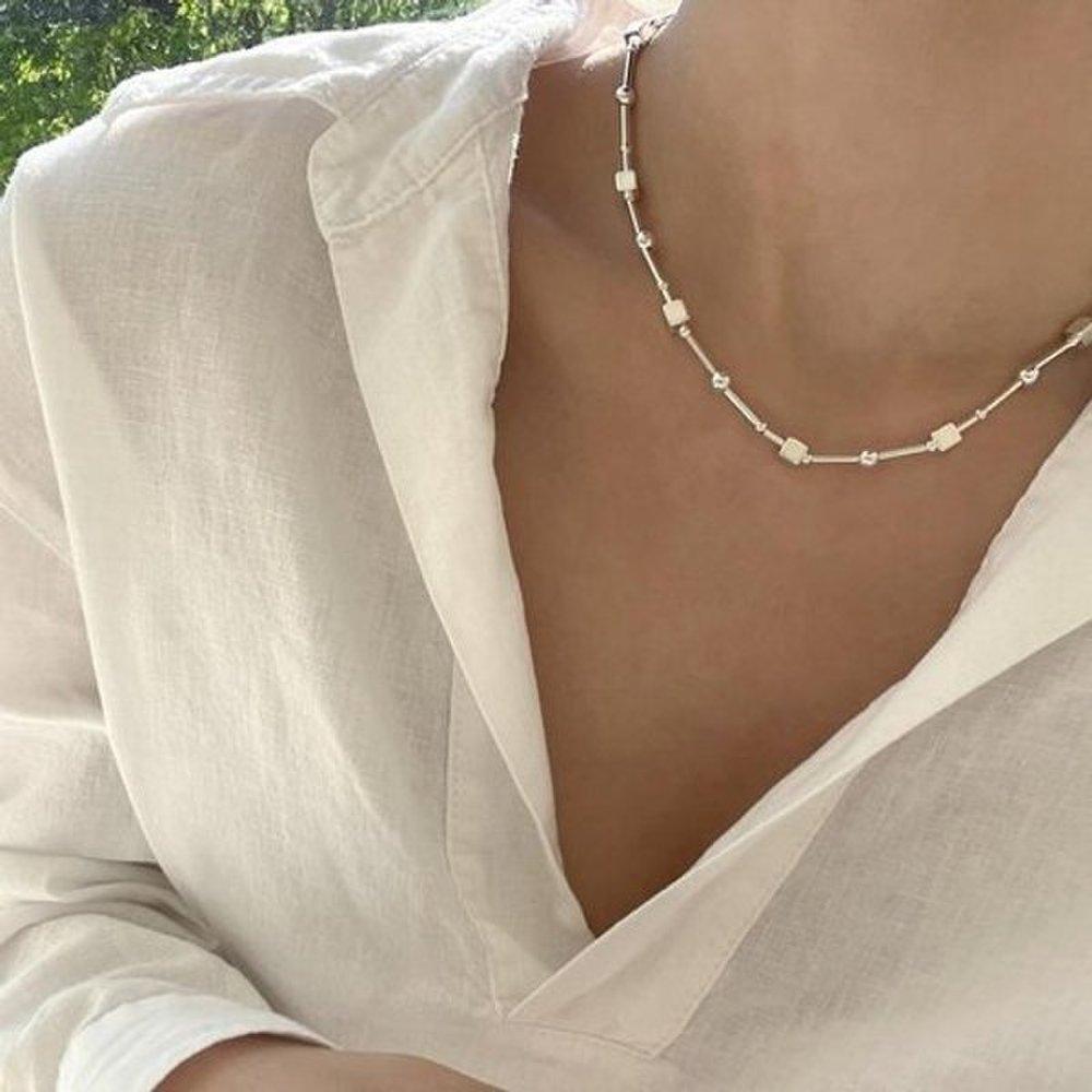 925 Silver Square 6mm Silver Ball Chain Ball Necklace