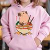 Cute Capybara Loves Bubble Tea Children's Hoodie Pink Autumn and Winter Girl's Top