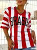 Summer New Vintage Brazil Style Print Women V-Neck T Shirt Patchwork Short Sleeve Sports Tees Football Jersey Y2K New Maternity