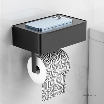 Toilet Roll Holder Bathroom Storage Rack with Wipes Dispenser Black Multi-function Roll Paper Holder Stainless Steel Accessorie