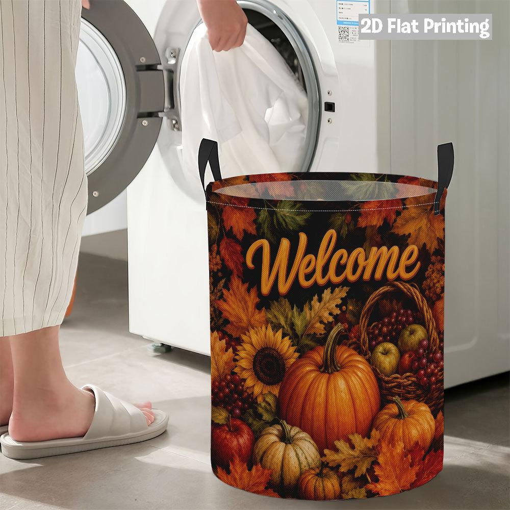 Collapsible Laundry Basket Large Round Waterproof Fabric Hamper Dirty Clothes Storage Bin Toy Organizer with Handles