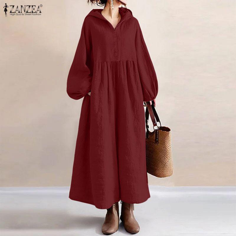 ZANZEA Women Autumn Casual Long Sleeve Loose Hoodies Long Dress