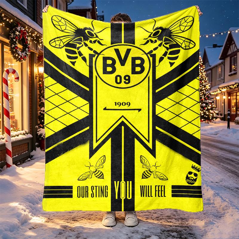 Borussia Dortmund Pattern Blanket for Home Decoration, Bed, Sofa, Car Travel, Camping, Suitable for All Seasons, Birthday Christmas Gift