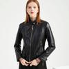 Women Faux Leather Biker Jacket Ladies Stand Collar Zip Coat Outwear