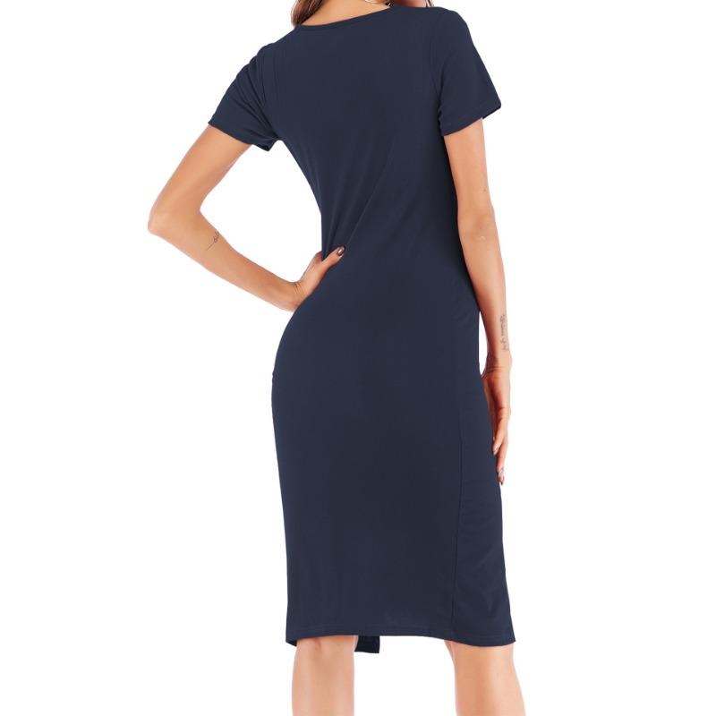 VEZFAA Moda damă vară primăvară culoare uni imprimeu mâneci scurte decolteu talie înaltă rochii casual