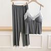 Casual Lace-Trim Pajama Set with Built-in Bra Pads