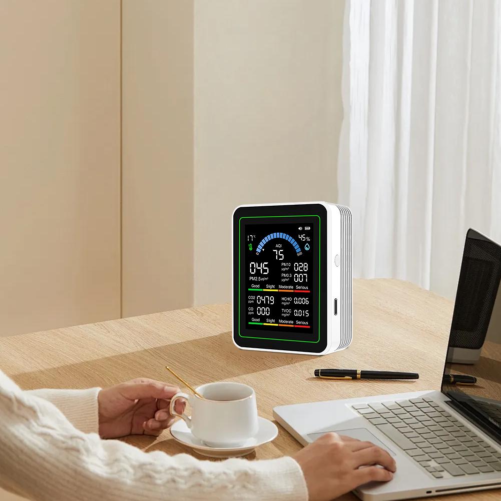 10 IN 1 Air Quality Monitor CO2 CO Tester TVOC HCHO PM Formaldehyde Detector  Temperature Humidity Meter with 2.8In TFT Display