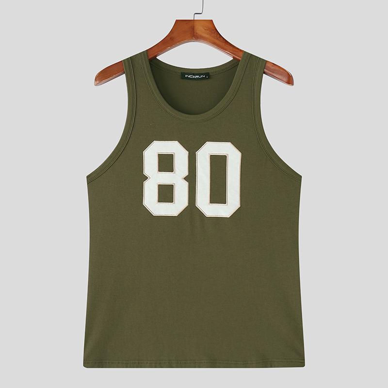 

INCERUN Summer Men Round Neck Sleeveless Letter Print Casual Tank Tops 5XL армия зеленый