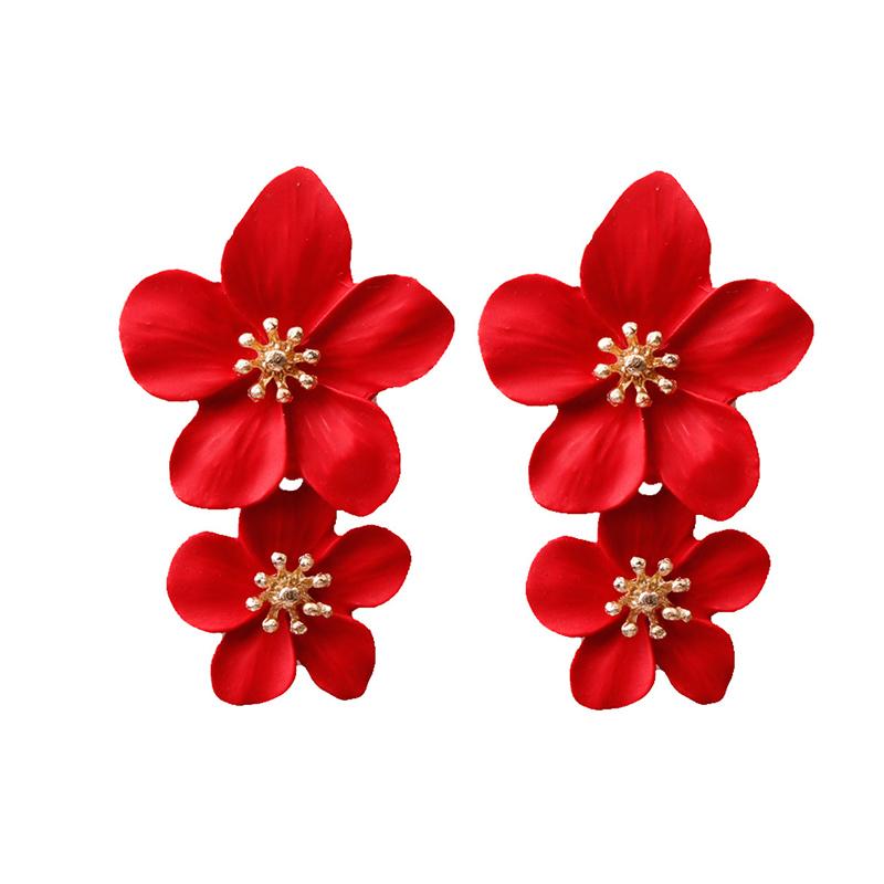Vintage Double Flower Drop Earrings Wedding Dangle Bohemian Party Jewelry Gifts