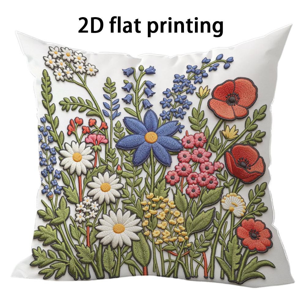 1pc Bohemian Wildflower Floral Throw Pillow Covers 2D Flat Printed Soft Cushion Cases For Home Sofa Bedroom Decor Cushion Cover