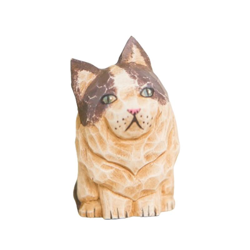 Vintage Wooden Cat Sculpture Craft Desk Ornament For House Decor And Gift Giving