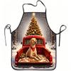 1pc Christmas Dog Red Truck Snow Tree Print Apron, Durable and Easy To Clean, Adjustable Waistband, Polyester Material, for Kitchen Cooking, Gardening