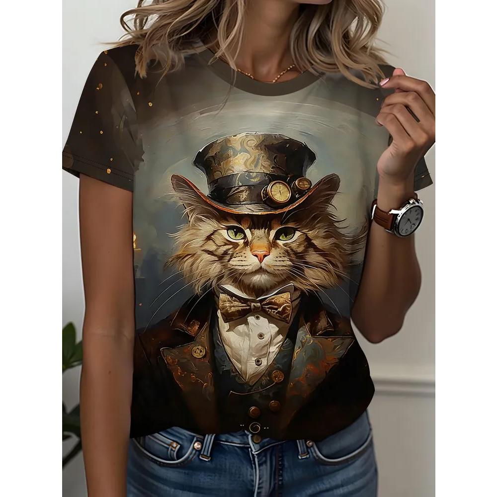 Tierprint Damen Oberteil Mode Einfach Kurzarm Lässig Locker T-Shirt Vielseitige T-Shirts Damen