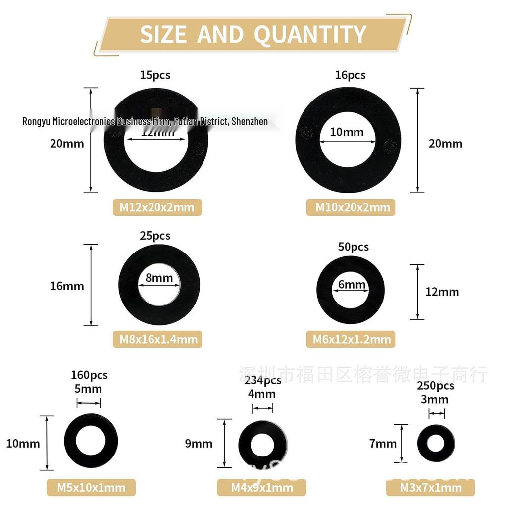 750-Piece Nylon Washer Assortment Kit - 7 Sizes (M3-M12)
