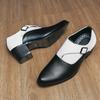 Fashion Men Buckle Belt High Heels Leather Shoes Height Increasing Party Office Oxfords Mature Man Elegant Black White Heighten Wedding