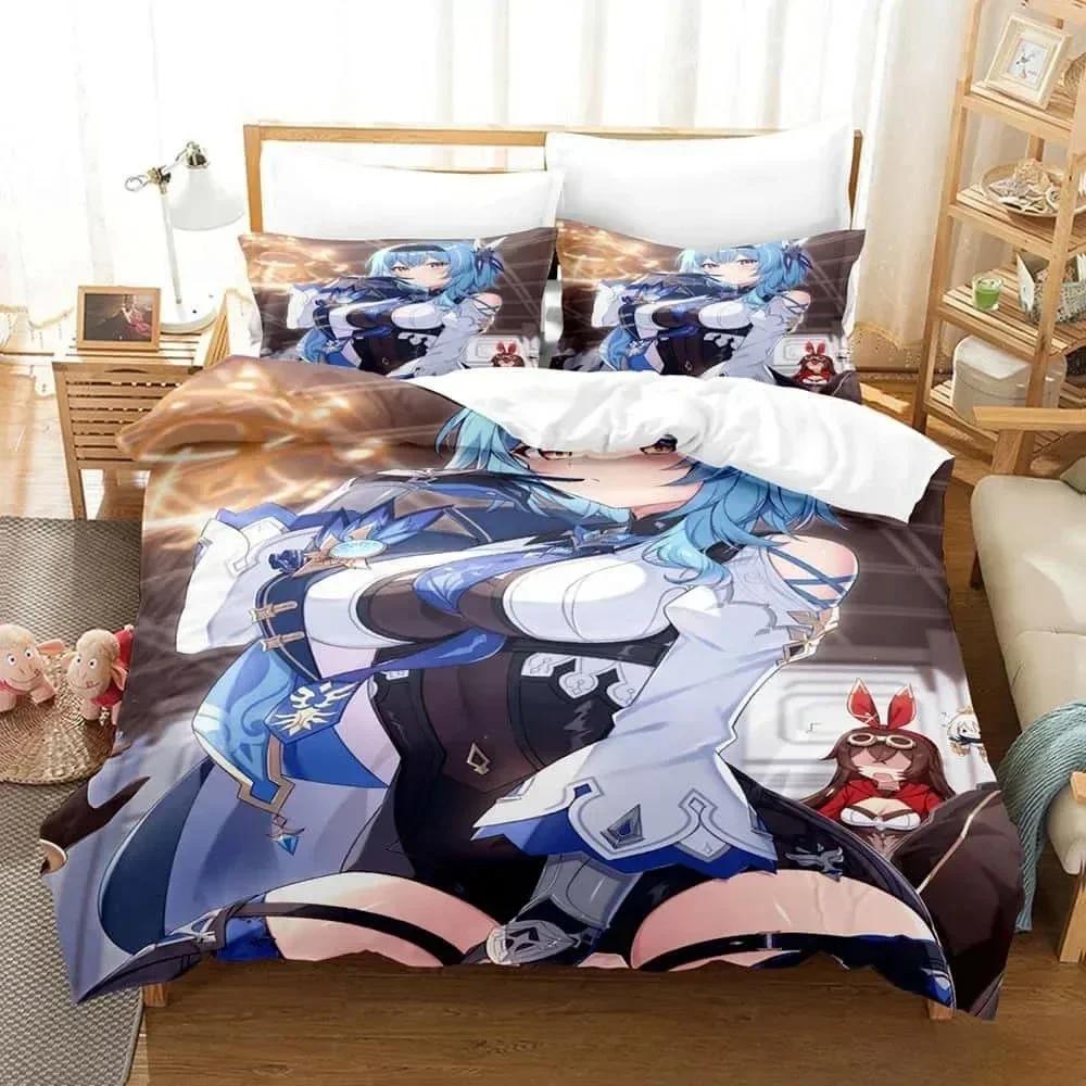 Kawaii Anime Genshin Impact Eula Lawrence Bedding Set Single Twin Full Queen King Size Bed Set Adult Kid Bedroom Duvetcover Sets
