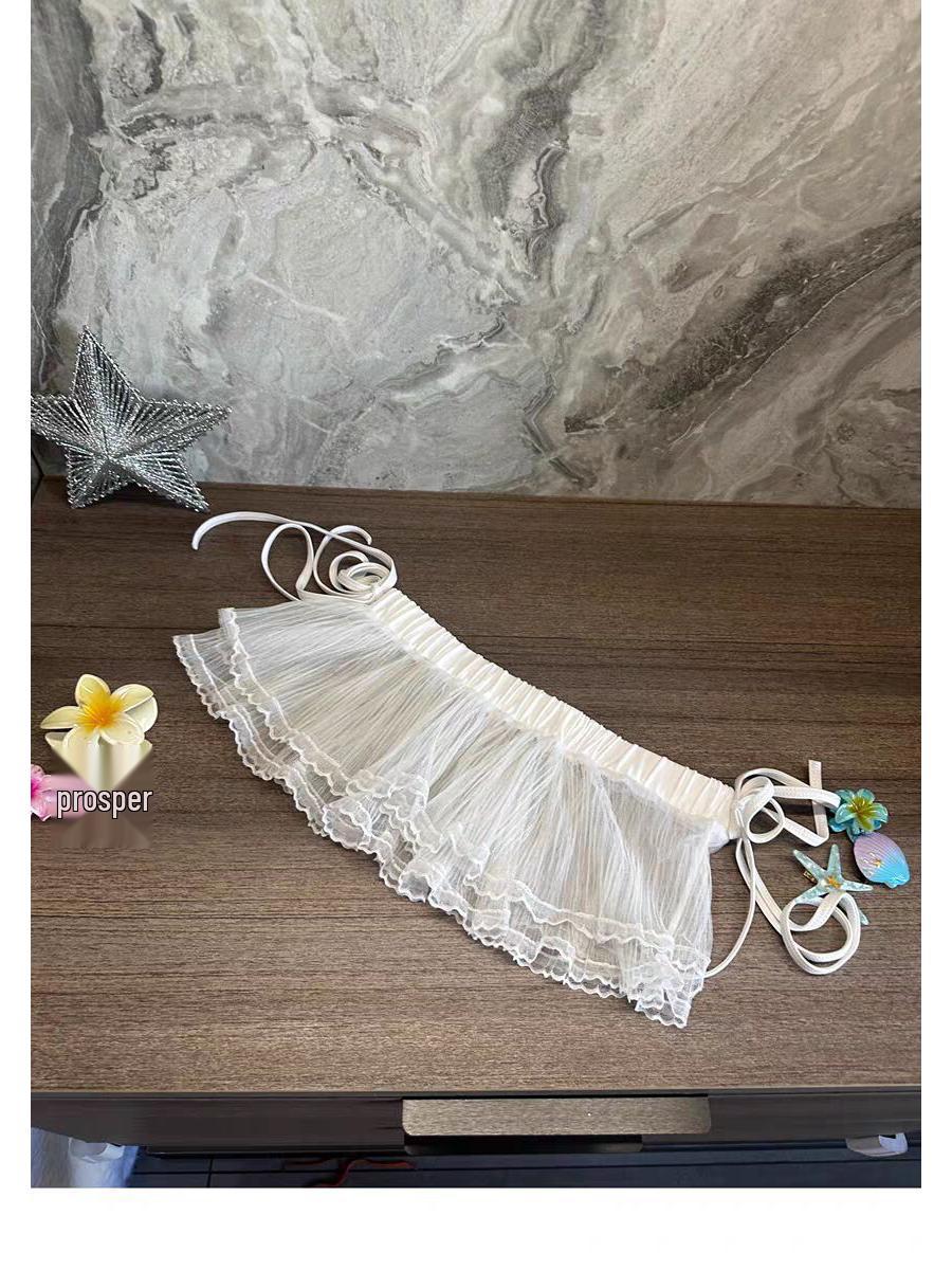 

Сексуальное кружевное тюлевое бикини с юбкой на завязках - Отбеливающий стиль «Маленький молочный пух» для отпуска S 40-48kg