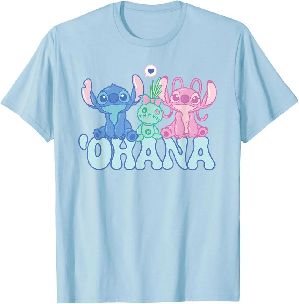 Hot Fashion Casual Disney Stitch with Angel & Scrump Fluffy Cute 'Ohana T-Shirt S-4XL Summer