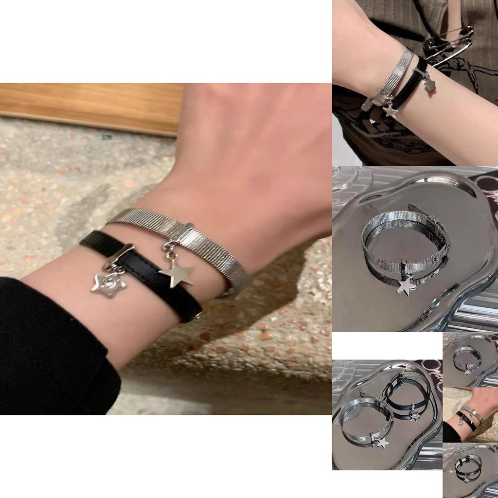 Stylish Y2k Star Pendant Bracelet Adjustable Leather Wristband For Men And Women
