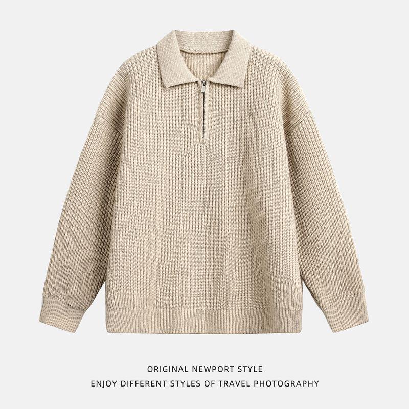 Half-Zip Lapel Sweater for Men 2025 Autumn and Winter New Style Loose Trendy Casual Pullover Knitwear Jacket with a High-End Feel