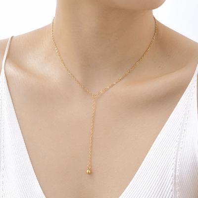 Stainless Steel Flat Cross Chain Round Bead Y Necklace 18K Gold Ladies Fashion Jewelry 1971