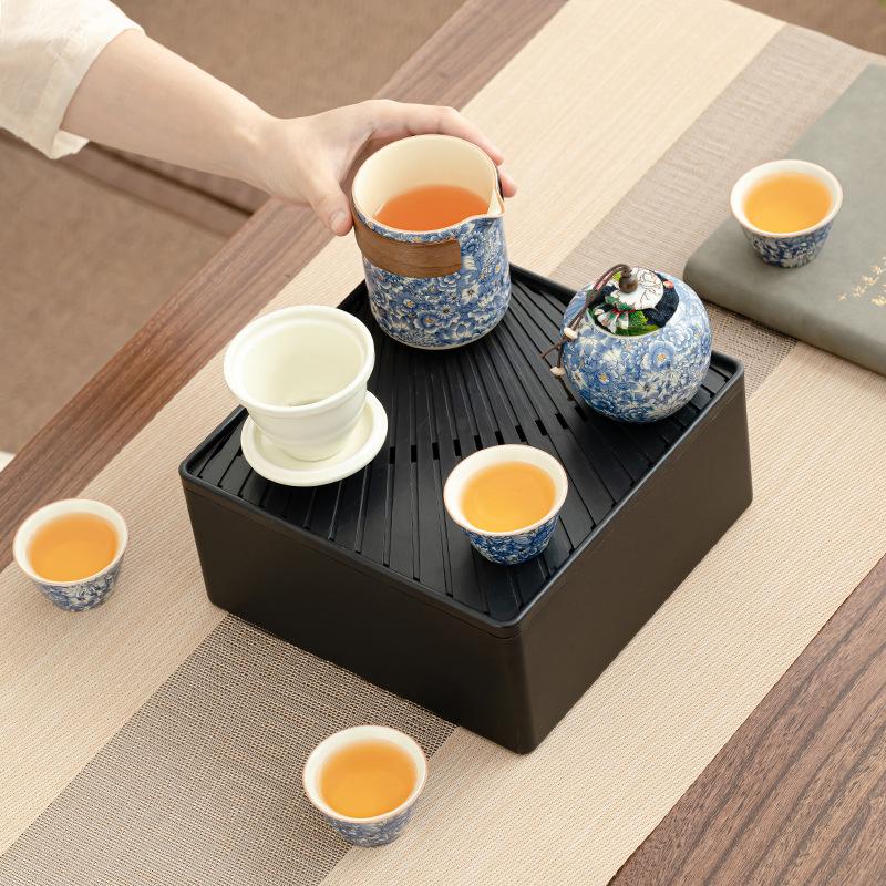 Flowering Ru Kiln Travel Teapot Set Business Gifts Portable Storage Bag Kuaike Cup Outdoor Tea One Pot and Multiple Cups