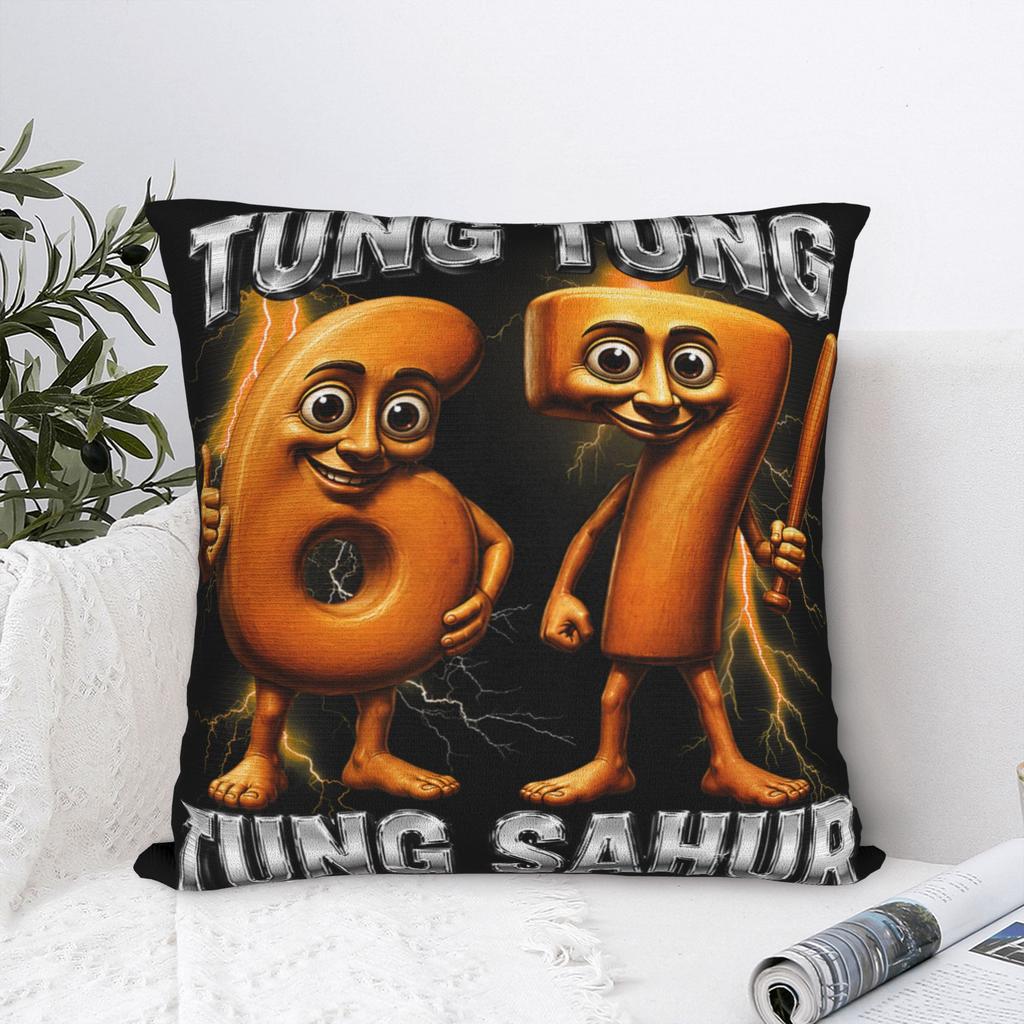 Funny Tung Tung Sahur Brainrot Italian Meme Pillow Cover Cute Funny Pillow Case For Living Room Chair Comfy Pillowcases Gift