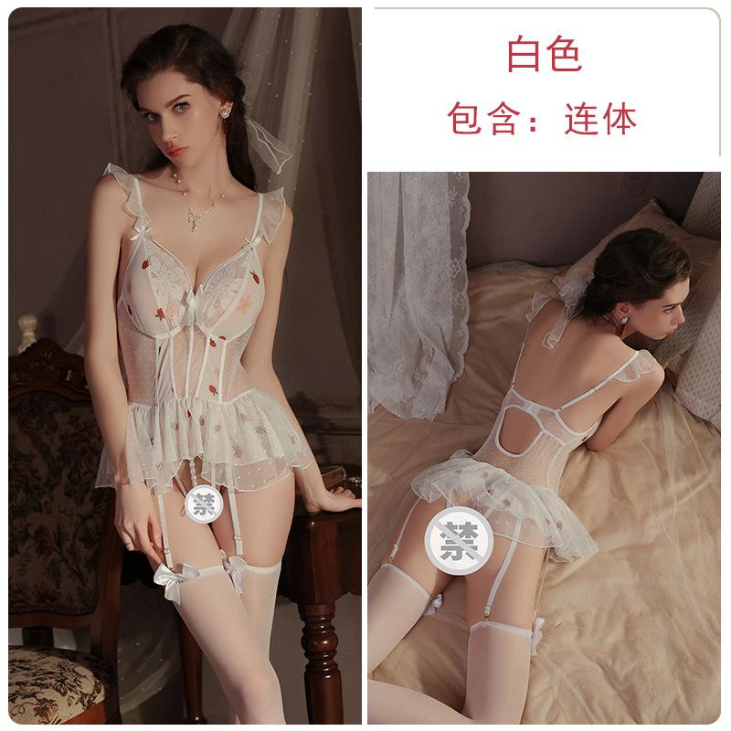 Women's Flutter Sleeve Lace Sheer Mesh Bodysuit Lingerie Set