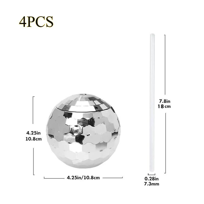 4/6pcs 600ml Disco Ball Cup with Straw Wedding Bridal Shower Bachelorette Party Decor Cocktail Drink Bottle Beach Pool Supplies