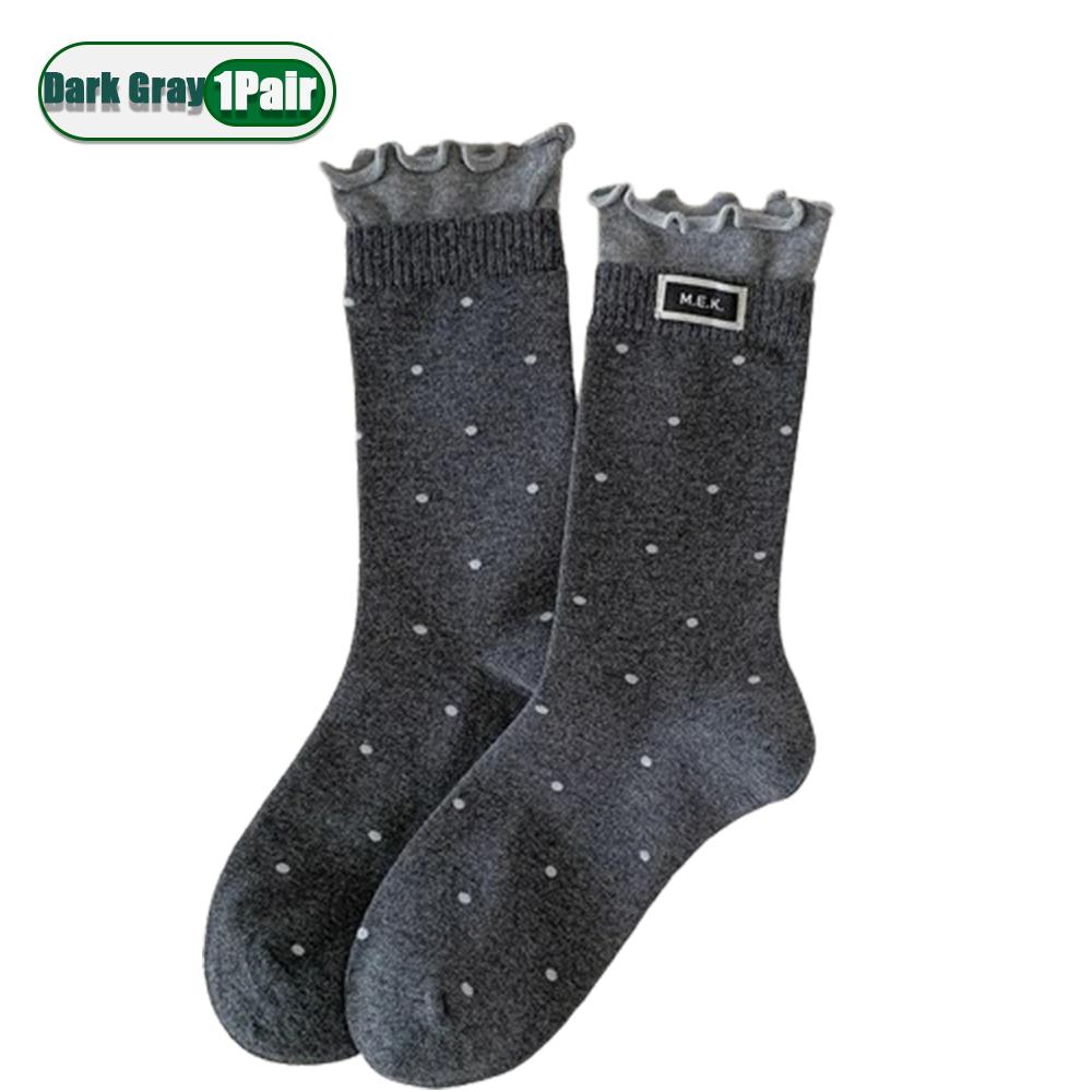 Women Cotton Long Socks Soft Breathable Cute Dots Frilly Edge Retro Preppy Style Comfortable Casual Fashion Socks For Everyday