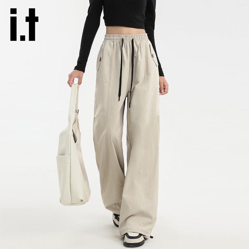 Izzueit Women's High-Waist Drawstring Wide-Leg Cargo Pants